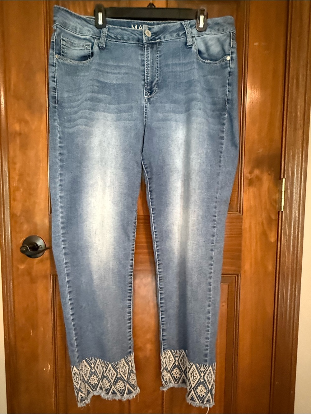 Massini Blue Embroidered Hem Women's Jeans